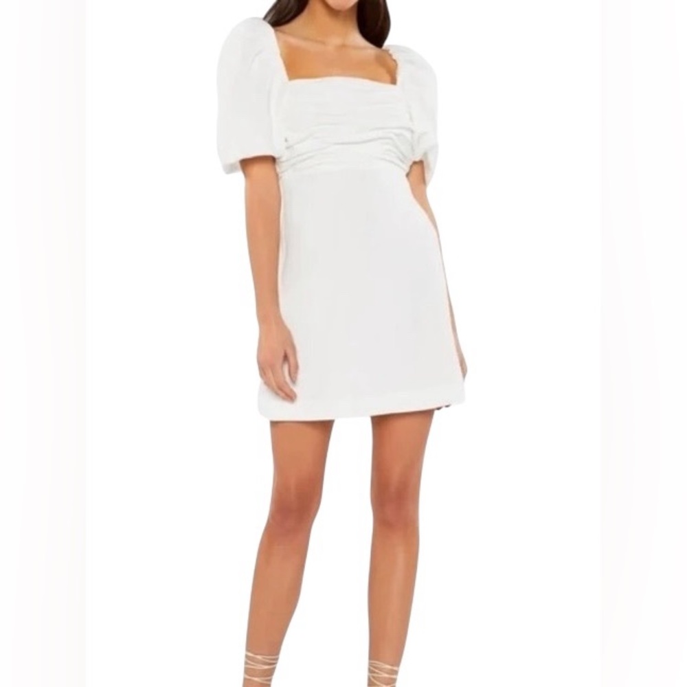Cinq a Sept Odele Crepe Puff Sleeve Square Neck Open Back Mini Dress